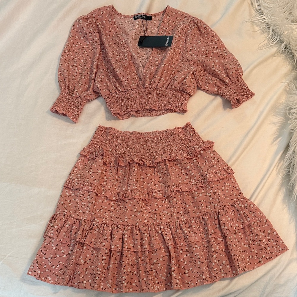 Nasty Gal Pink Floral Mini Skirt